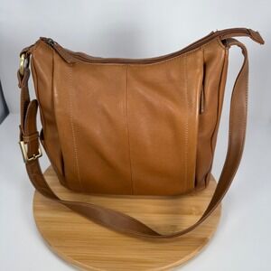 Rolfs Tan Pebbled Leather Hobo Bag Crossbody Multi Pocket Organizer 732271